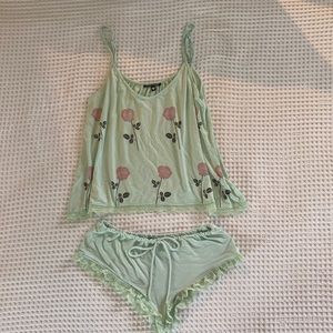 WILDFOX Intimates, rose print on aqua top. 2 piece set.